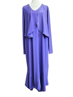 SYMPLI 2 Pc Set Women's 12 Sleeveless Midi Dress & Open Cardigan Blazer Purple